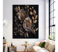 Relief 3D Decoration Murale, Brun doré Tableau Doré Motif Floral Poster Photo Impression sur Toile Tableau Deco Artistique Murale pour Salon, sans Cadre 80x120cm