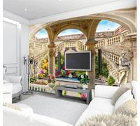Relief Architecture Jardin Ciel Paysage Papier Peint 3D Installation Facile Intissé Tapisserie Bureau Salon Canapé Chambre Décoration Murale-150cm×105cm