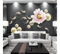Relief Lotus Poisson Lotus Noir Feuille Papier Peint 3D Installation Facile Intissé Tapisserie Bureau Salon Canapé Chambre Décoration Murale-250cm×170cm