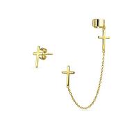 Religieux Croix Oreille Lobe Cartilage Boucle D’Oreille Clip Sur Hélice Linéaire Long Wrap Chaîne Oreille Manchette Stud Boucle D’Oreille Ensemble 14 K Plaqué Or 925 Argent Sterling