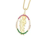 Religieux Prier Bijoux Ovale Creux géométrique Pendentif 5 Couleurs Zircon plaqué Or Collier Cadeau européen et américain