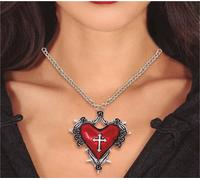 Religion Coeur Gothique Chaîne Croix Bijoux Halloween Avec Pendentif Croix Roses Sombre Elégance Mystique Collier Halloween, Couleur : Argent