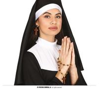 Religion Croix Boucles d'oreilles Chapelet Chaîne Nonne Set Bijoux Carnaval Costume Accessoire, Couleur : Marron