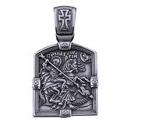 Religion Orthodoxe Médaille Icône Pectorale XXL de Saint Georges le Victorieux et Grand Martyr en acier Inoxydable avec Chaîne 60 CM