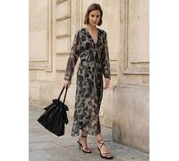 Religion Religion Animal Stephanie Midi Maxi Dress In Abstract Animal Dot Print With Long Sleeves Animal EU 44 (UK 16)
