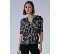 Religion Religion Animal Violet V-Neck Top In Neutral Ocelot Print With Puff Sleeves And Stud Trim