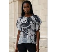 Religion Religion Black Ara Loose Fitting Blouse Top with Ruffles and Lace Trim Abstract Orchid print