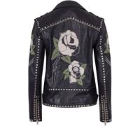 Religion Religion Black Blush Biker leather Jacket with Rose embroidery and studs
