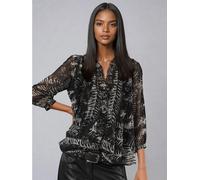 Religion Religion Black Carolina Shirt With Frill Collar In Monochrome Leaf Print Black EU 36 (UK 8)