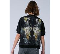 Religion Religion Black Citrine Jersey Top With Silky Floral Back Print In Pink