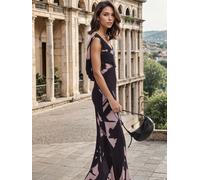 Religion Religion Black Dawn Maxi Column Dress With Draped Back Detail In Hand-Painted Print Black EU 44 (UK 16)