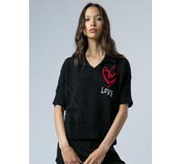 Religion Religion Black Eloise Neck Crochet Short Sleeved Knit Polo Shirt With Love Embroidery Black EU 38 (UK 10)