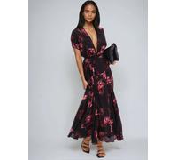 Religion Religion Black Fade Maxi 2 Way Wrap Dress In Dark Floral Black EU 46 (UK 18)