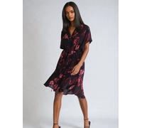 Religion Religion Black Fade Tunic Dress With Tie Waist And Frill Hem In Dark Floral Black EU 46 (UK 18)