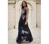 Religion Religion Black Florence Halterneck Maxi Dress With Sash Detail In Dark Floral Black 40