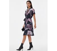 Religion Religion Black Florence Tunic Shirt Dress With Frill Hem And Tie Waist In Large Dark Floral Black 44