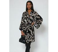 Religion Religion Black Glory Tunic Shirt Dress With Tie Belt And Kimono Sleeves In Brown Abstract Print Black 38