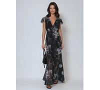 Religion Religion Black/Grey Indium Maxi Tea Dress With Feminine Button Detail In Abstract Black/Grey EU 46 (UK 18)