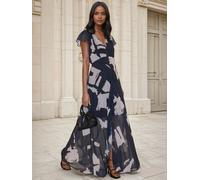 Religion Religion Black Indium Maxi Tea Dress With Feminine Button Detail In Abstract Print Black 16