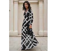 Religion Religion Black Lily Column Bias Cut Maxi Dress In Abstract Monochrome Stripe Print Black 10