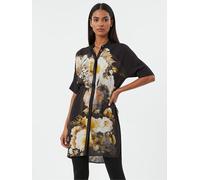Religion Religion Black Lola Oversized Tunic Dress With Tie Waist In Large Floral Placement Print Black EU 36 (UK 8)