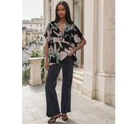 Religion Religion Black Oversized Ivy Top In Soft Floral On Black Georgette With Stud Details