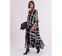 Religion Religion Black Sunset Maxi Shirt Dress With A Tiered Boho Style Skirt In Abstract Prints Black EU 42 (UK 14)