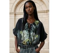 Religion Religion Black Taylor Loose Blouse With Floral Placement Print And Neck Tie With Skull Charms