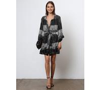 Religion Religion Black Tie Dye Tunic Shirt Dress With Kimono Sleeves in Bright Floral Print Black Tie Dye EU 34 (UK 6)