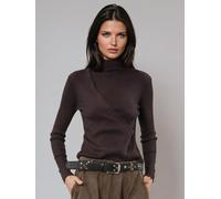 Religion Religion Brown Serena Draped Wrap Roll Neck Top In Lux Rib Knit