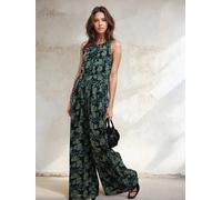 Religion Religion Green Crew Wide Leg Jumpsuit in Abstract Façade Print