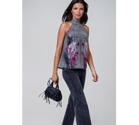 Religion Religion Grey Lauren Halter Neck Top With Long Sash In Beautiful Floral Print
