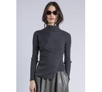 Religion Religion Grey Serena Draped Wrap Roll Neck Top In Lux Rib Knit
