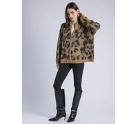 Religion Religion Natural Natural Oversized Zip Up Maximum Cardigan in Leopard Print Jaquard Knit