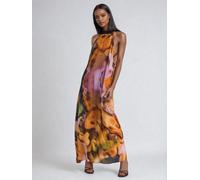 Religion Religion Orange 100% Cotton Glow Halterneck Maxi Dress In Bright Abstract Print Orange 12