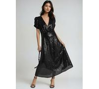 Religion Religion Robe de thé Naomi entièrement pailletée à manches bouffantes Noir 6