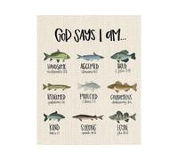 Religious Fishing Wall Art - God Says I Am Fishing Bible Poster for Kids Room, Nursery Decor - Christian Gifts for Children, Boys, Girls, Teens(Unframed,12x18inch(30x45cm))