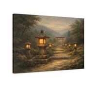 Religious Torii Gate Japanese Garden Path - Canvas Wall Art Print 24×16 inch (60×40 cm) - Horizontal / 1.25 inch (3 cm)