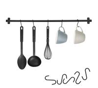 Reling de cuisine - ORION - 78 5 cm - Métal noir - 5 crochets ajustables - Installation facile - Design moderne