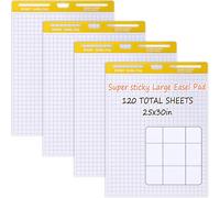 ReliThick 4 Pads Sticky Easel Pad 25 x 30 Inches 30 Sheets/pad, Premium Sticky White Grid Easel, Anchor Chart Paper for Teachers, Large Self Stick Flip Chart Paper