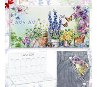 ReliThick Calendrier de poche 2026-2027 17,8 x 16,5 cm pour sac à main, petit planificateur mensuel, couverture en PVC, bloc-notes, cadeau pour femme, maman, amie, enseignante (jardin aquarelle)