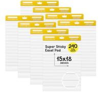 ReliThick Lot de 8 blocs-notes adhésifs doublés de 38,1 x 45,7 cm, blanc, 30 feuilles/bloc, grand papier graphique adhésif pour mur, chevalet autocollant pour bureau, école, salle de classe