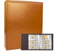 Reliure A4 3 anneaux avec 30 pages de 180 Pochettes, carnet de Collection en cuir PU, Pour Collectionner les Euros, l'argent en Papier, les Devises étrangères et les Coupons Brown