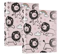 Reliure pour carnet de notes de 1,5 pouces rose dessin animé lion mignon