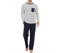 Reliwel Ensemble de pyjama à manches longues pour homme en coton rayé respirant et confortable, bleu marine, XXL