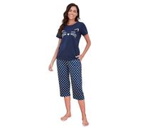 Reliwel Ensemble de Pyjama Femme Coton Pyjama Court Femme Vêtements de Nuit 2 Pièces à Manches Courtes Chat et Pantacourt 3/4 pour Printemps et Été
