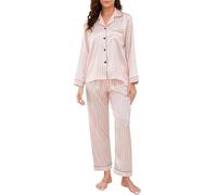 Reliwel Ensemble de Pyjama Femme en Satin à Manches Longues Boutonné - Vêtements de Nuit Toutes Saisons 2 Pièces