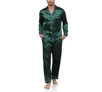 Reliwel Ensemble de Pyjama Homme en Satin Pyjama en Soie Boutonné 2 Pièces Haut à Manches Longues et Pantalon Long Vêtements de Nuit Été Confortable Sleepwear