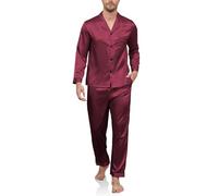 Reliwel Ensemble de Pyjama Homme en Satin Pyjama en Soie Boutonné 2 Pièces Haut à Manches Longues et Pantalon Long Vêtements de Nuit Été Confortable Sleepwear