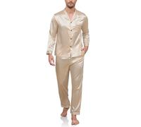 Reliwel Ensemble de Pyjama Homme en Satin Pyjama en Soie Boutonné 2 Pièces Haut à Manches Longues et Pantalon Long Vêtements de Nuit Été Confortable Sleepwear